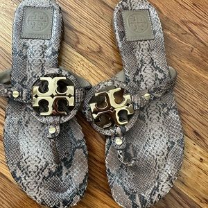 Snakeskin Tori Burch Sandals with Gold emblem